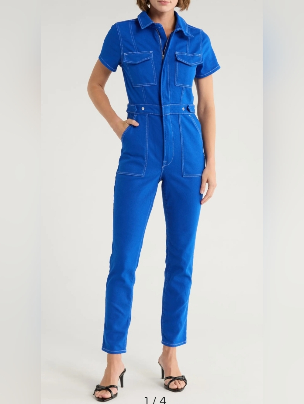 Good American Fit For Success Cotton Twill Cobalt Blue Jumpsuit Boilersuit M